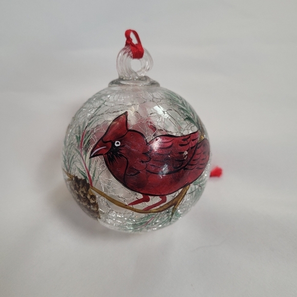 VTG Celebrations Cardinal Xmas Crackled Glass Ball Ornament - Picture 10 of 13